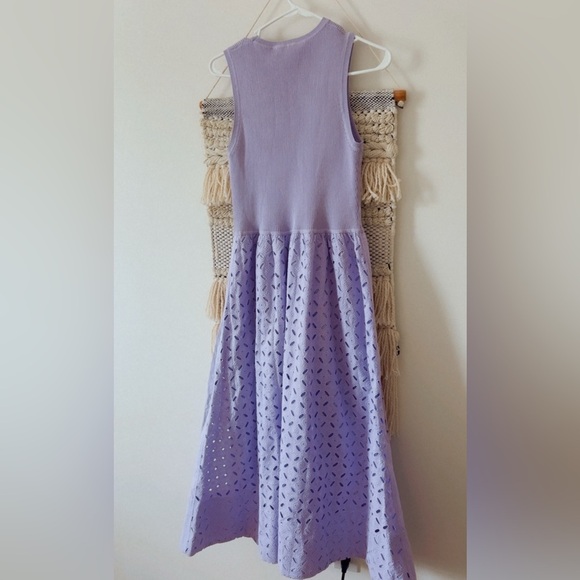 NWT ME+EM Knit Broderie Mixed Media Midi Dress in Powder Lavender Eyelet 8 - Picture 8 of 8